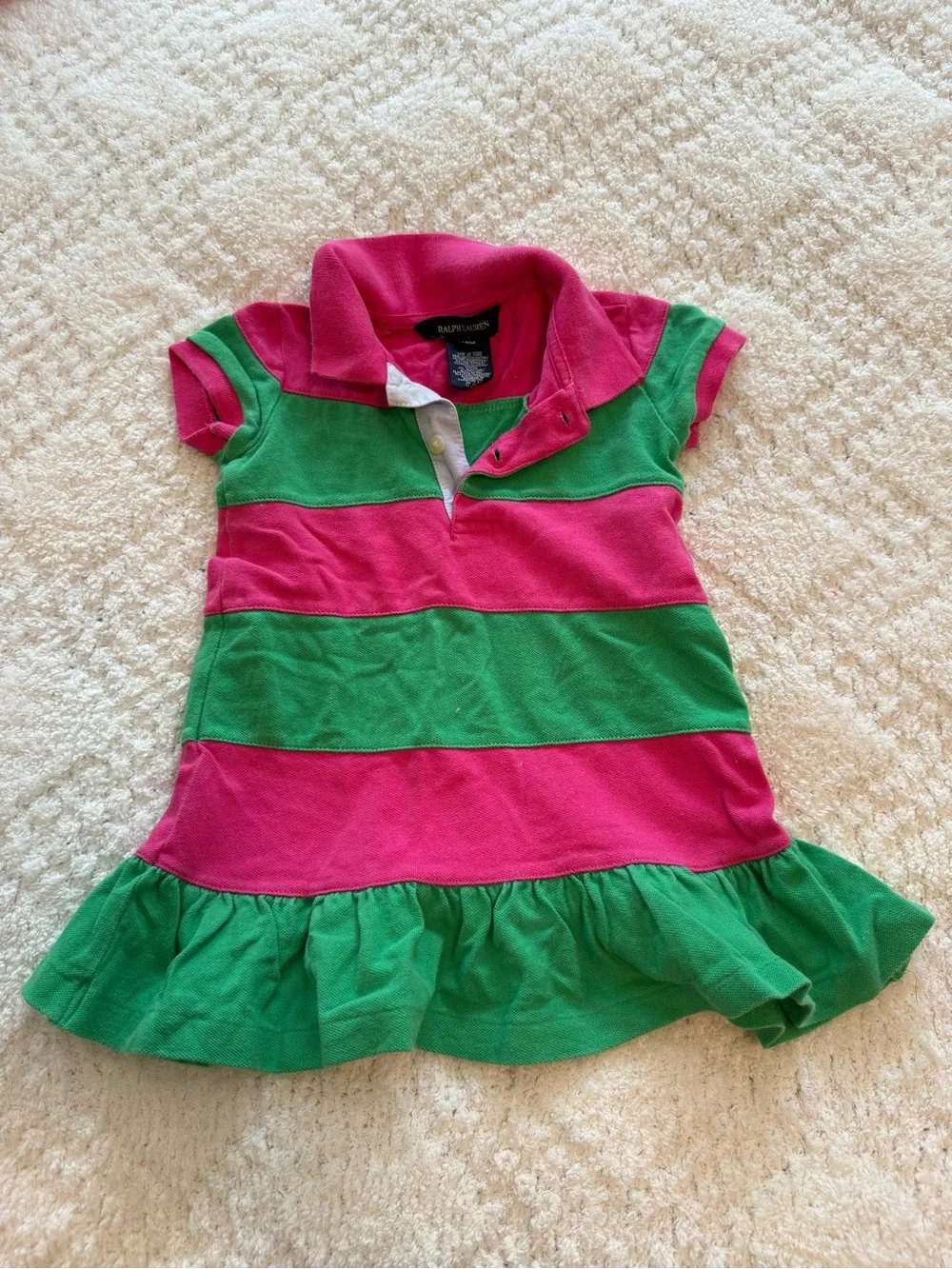 Ralph Lauren Girls' Pink and Green Striped Polo Dress